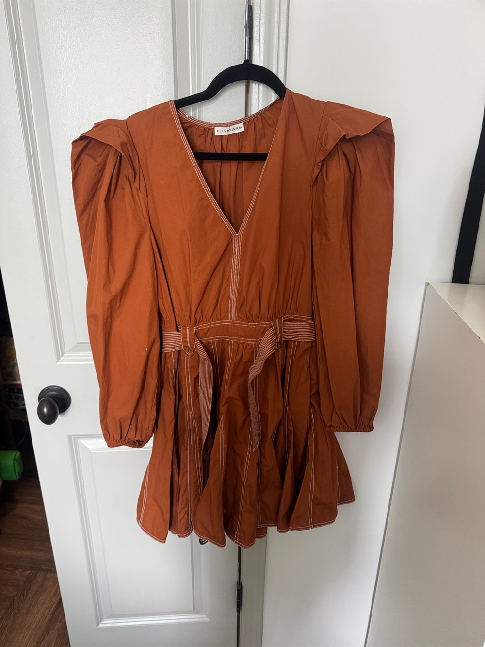 Ulla Johnson Rust Puff-Sleeve V-Neck Tunic Top